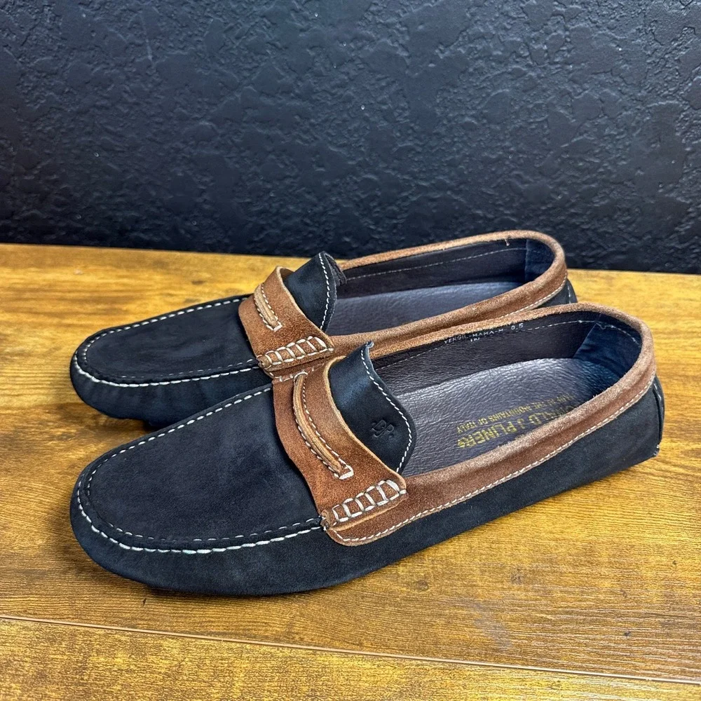 Donald J Pliner Vergil-Mama-M Navy Brown Suede Loafers Mens 8.5